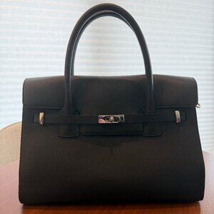 Black Leather Top-Handle Briefcase - Classic Structured Style